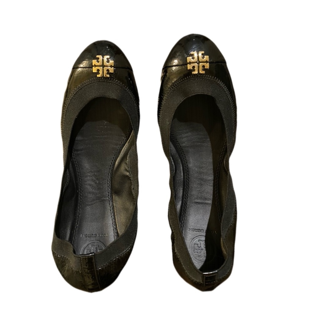 Tory Burch Black Patent Leather Ballet Flats w/ Gold Hardware Size 8